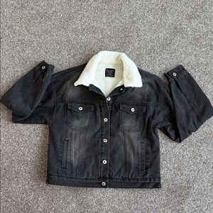 Love Tree Black Denim Jacket with White Sherpa lining